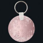 Pink glitter drips dusty rose monogram key ring<br><div class="desc">A dusty rose,  pink faux metallic looking background and dark rose gold letters. Decorated with faux glitter drips,  paint dripping look. Personalize and add monogram initials. Your monogram initials as background pattern.</div>