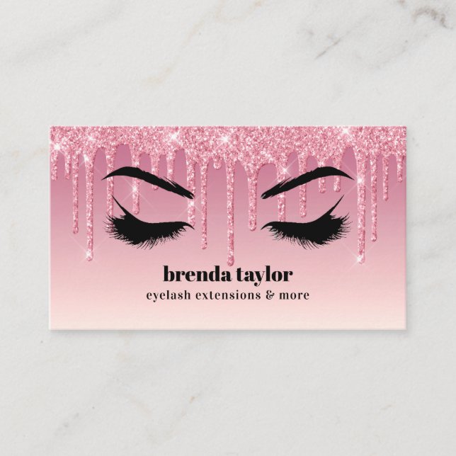 Pink Glitter Drips Eyelash  Browbar professional  Business Card (Front)
