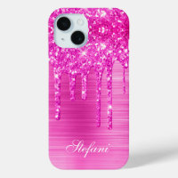 Pink Glitter Drips Hot Pink Foil Glam Girly 
