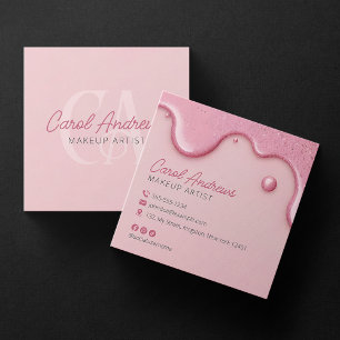 Pink Glitter Drips Makeup Artist Lash Beauty Salon Square Business Card