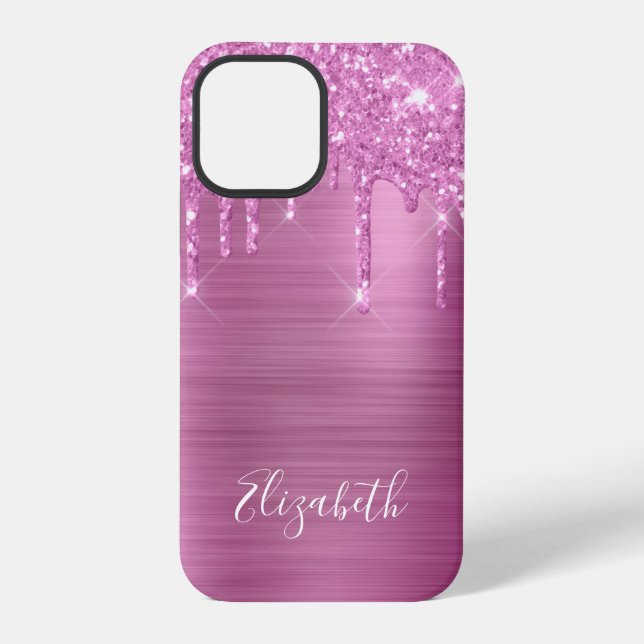 Pink Glitter Drips Monogram Case-Mate iPhone Case (Back)