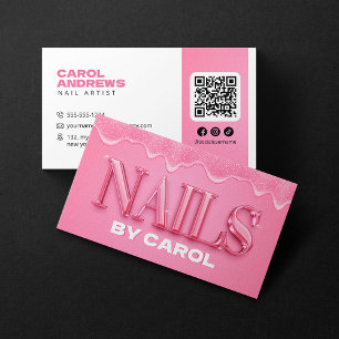Pink Glitter Drips Nail Technician Nail Artist Business Card