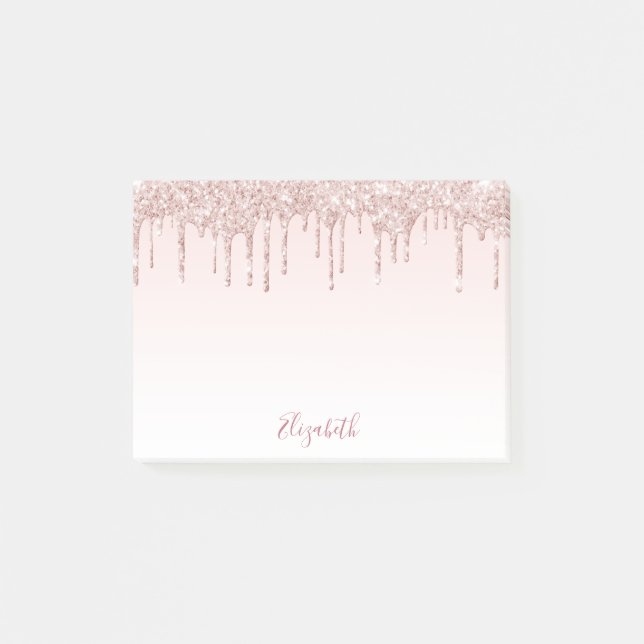 Pink glitter drips name script post-it notes (Front)