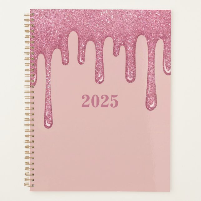 Pink Glitter Drips Spiral Planner 2025 (Front)