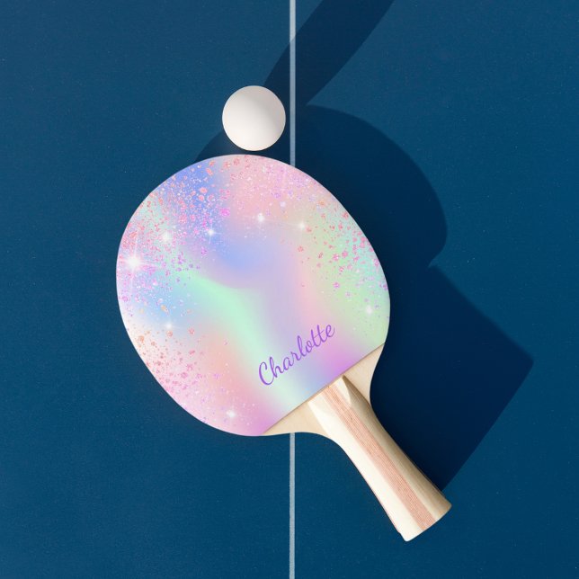 Pink glitter dust rainbow purple monogram girl ping pong paddle (Creator Uploaded)