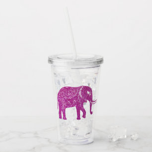 Pink glitter elephant acrylic tumbler