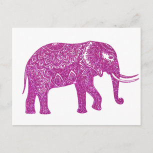 Pink glitter elephant postcard