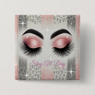 Pink Glitter Eyelashes 15 Cm Square Badge