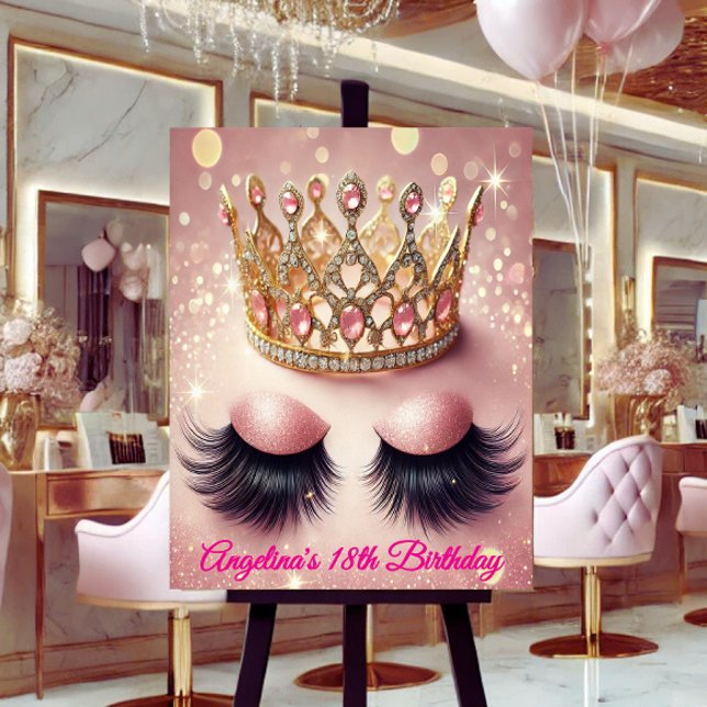 Pink Glitter Eyelashes Crown Poster (Custom glam fit for a queen—personalize this luxe crown & lashes poster your way!)