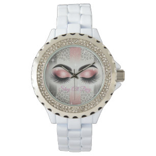 Pink Glitter Eyelashes Leopard Watch