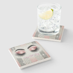 Pink Glitter Eyelashes  Stone Coaster