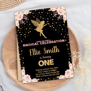 Pink Glitter Fairy Birthday Invitations