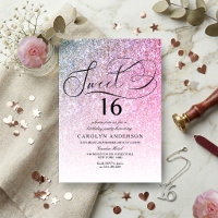 Pink Glitter Fancy Script Sweet 16 Birthday Party