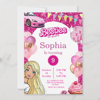 Pink Glitter Fashion Doll Birthday Invite