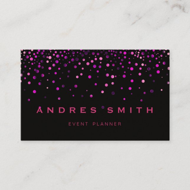 Pink Glitter Faux Foil Confetti Black Business Card (Front)
