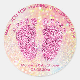 Pink Glitter Feet Baby Shower Favour Thank Girl Classic Round Sticker