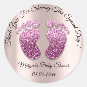 Pink Glitter Feet Baby Shower Favour Thank You Classic Round Sticker