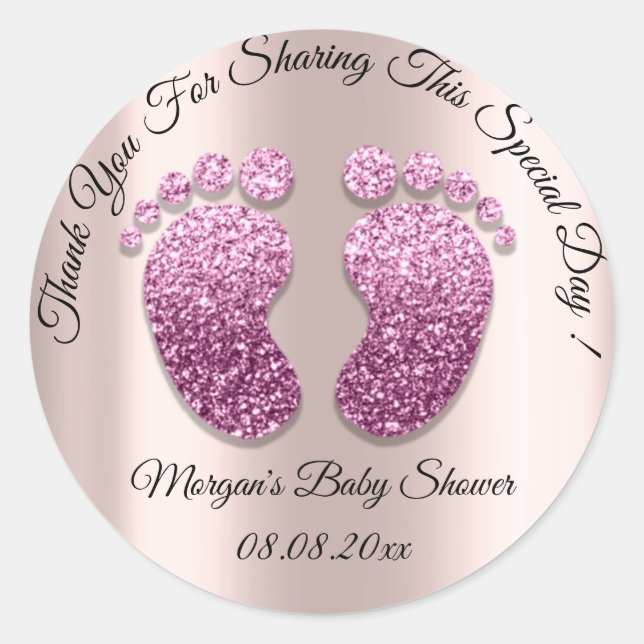 Pink Glitter Feet Baby Shower Favour Thank You Classic Round Sticker (Front)