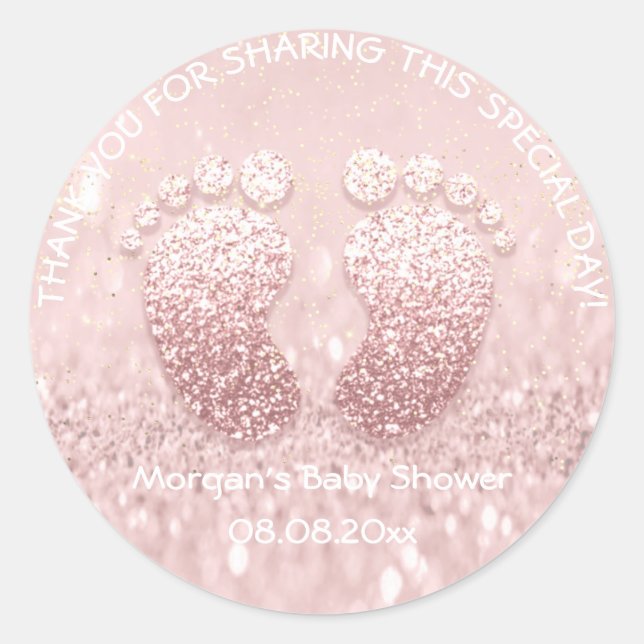 Pink Glitter Feet Baby Shower Favour Thank You Classic Round Sticker (Front)