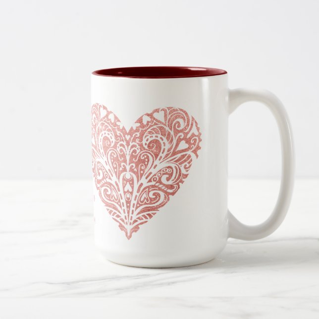 Pink Glitter Filigree Personalised Valentine Mug (Right)