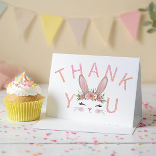 Pink Glitter Floral Bunny Thank You Cards
