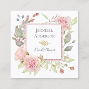 Pink Glitter Floral Business Card
