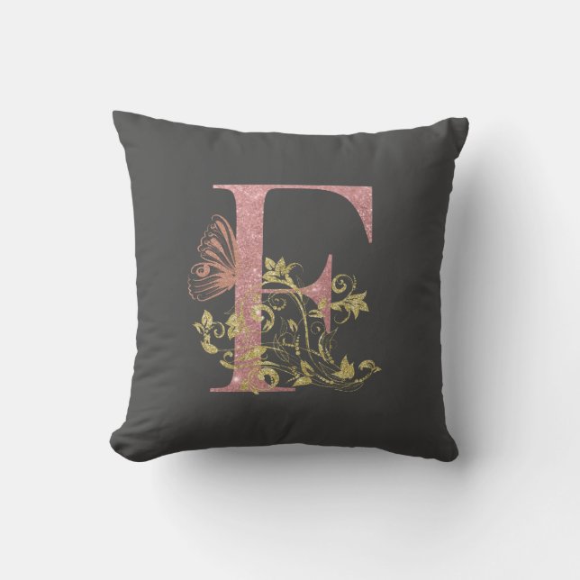 Pink Glitter Floral Letter F   Cushion (Front)