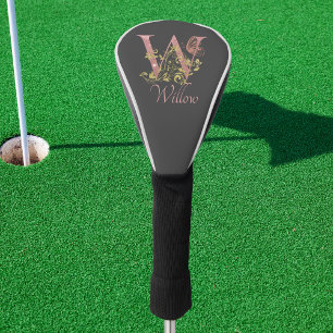 Pink Glitter Floral Letter W  Golf Head Cover