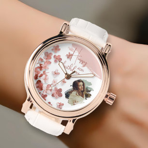 Pink Glitter Flowers Floral 40th Birthday Photo Watch