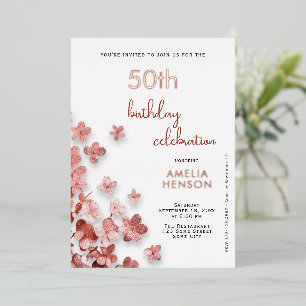 Pink Glitter Flowers Floral 50th Birthday
