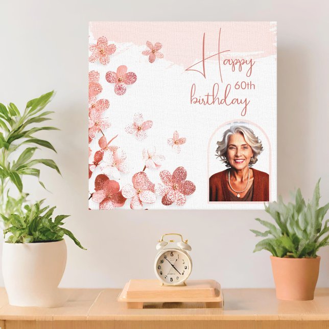 Pink Glitter Flowers Floral Photo Birthday Canvas Print (Creator Uploaded)