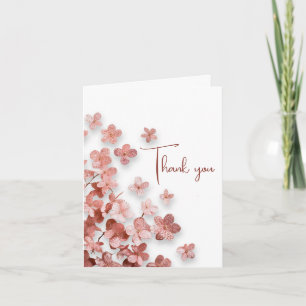 Pink Glitter Flowers Floral Woman Birthday Thank You Card