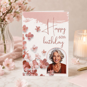 Pink Glitter Flowers Floral Woman Photo Birthday Card
