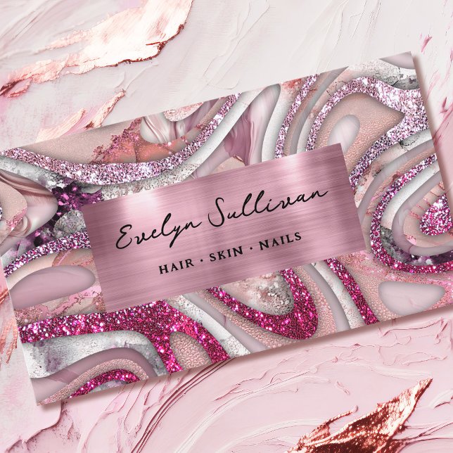 Pink Glitter Fluid Marble Business Card (Creator Uploaded)