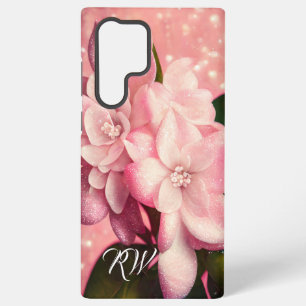 Pink Glitter Gardenia Monogram Samsung Galaxy Case