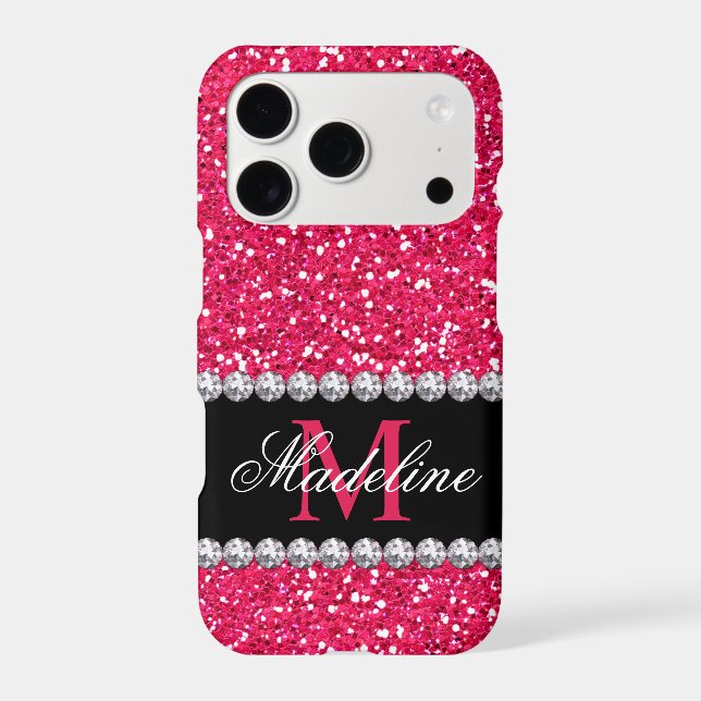 Pink Glitter, Gem, Monogrammed (Back)