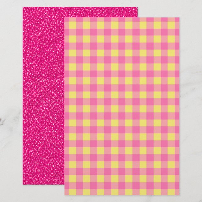 Pink Glitter & Gingham Reversible Scrapbook Paper (Front/Back)