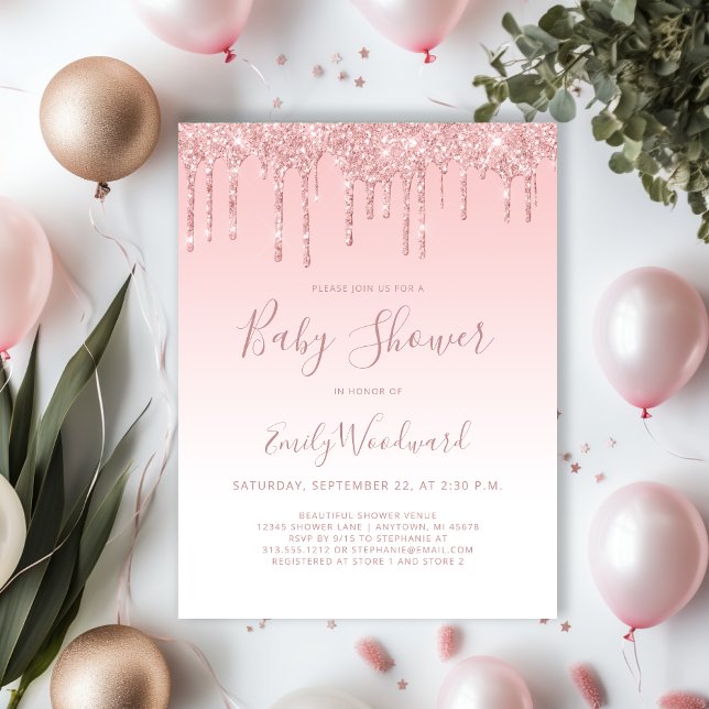 Pink Glitter Girl Baby Shower Invitation Postcard (Creator Uploaded)