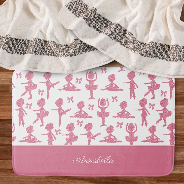 Pink Glitter Girl Ballerina Pattern Bathroom Bath Mat (Creator Uploaded)