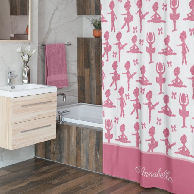 Pink Glitter Girl Ballerina Pattern Bathroom Shower Curtain (Creator Uploaded)