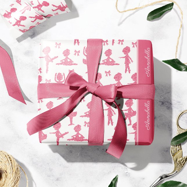 Pink Glitter Girl Ballerina Pattern Birthday Party Wrapping Paper (Creator Uploaded)