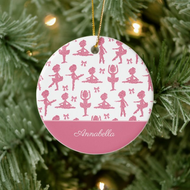 Pink Glitter Girl Ballerina Pattern Christmas Ceramic Tree Decoration (Tree)