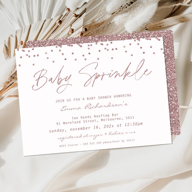 Pink Glitter Girls Baby Sprinkles Baby Shower Invitation (Rose Gold Baby Sprinkles Baby Shower Invite Confetti Glitter Dusty Pink Baby Sprinkle Baby Girl )