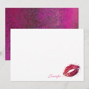 Pink Glitter Girly Lipstick Kiss Personalised Card