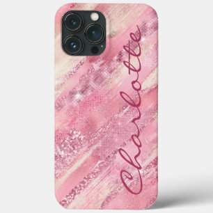 Pink Glitter Girly Shimmer Personalised Name iPhone 13 Pro Max Case