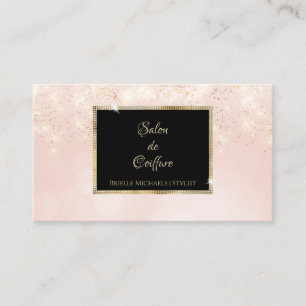 Pink Glitter Glam Elegant Black and Gold Salon Business Card