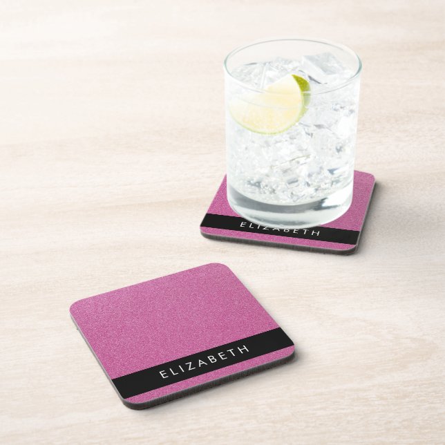 Pink Glitter, Glitter Background, Your Name Coaster (Right Side)