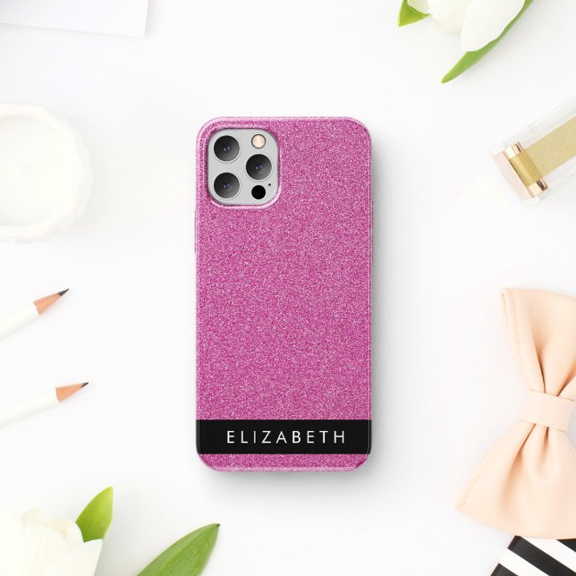 Pink Glitter, Glitter Background, Your Name iPhone 16 Case (Creator Uploaded)