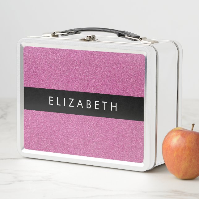 Pink Glitter, Glitter Background, Your Name Metal Lunch Box (In Situ)