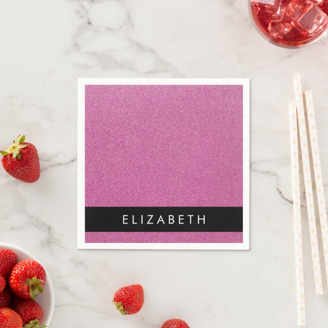 Pink Glitter, Glitter Background, Your Name Napkin (Insitu)